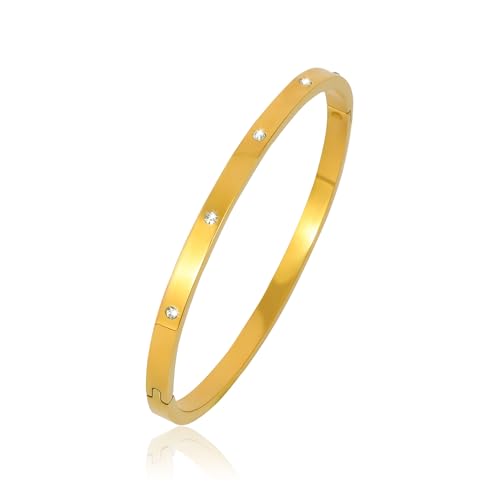 JJDreams Goldfarbenes Edelstahl Armband mit Strasss Titanium Armband 4mm Glatt Poliert Oval Armreif von JJDreams