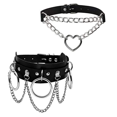 JJDreams Gothic Choker Herz Punk Choker Choker Halsband Schwarz Choker Leder Damen Spike Choker Ring von JJDreams