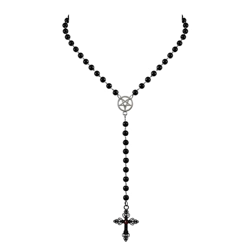 JJDreams Gothic Kreuz Halskette Lange Schwarze Perlenkette mit Stern Choker für Frauen von JJDreams