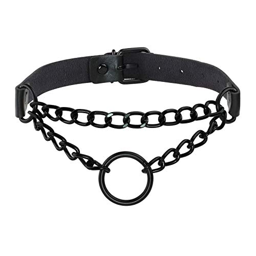 JJDreams Gothic Choker Damen Punk Choker Halsband Ring Choker Schwarz Simple Choker Emo Choker PU Leder von JJDreams