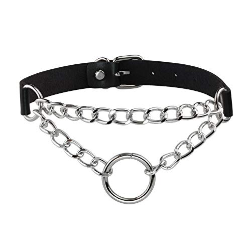 JJDreams Gothic Choker Damen Punk Choker Halsband Ring Choker Schwarz Simple Choker Emo Choker PU Leder von JJDreams