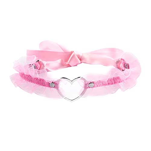 JJDreams Gothic Spitze Choker Damen Herz Choker Halsband Choker mit Schleife Rosa Tattoo Choker von JJDreams