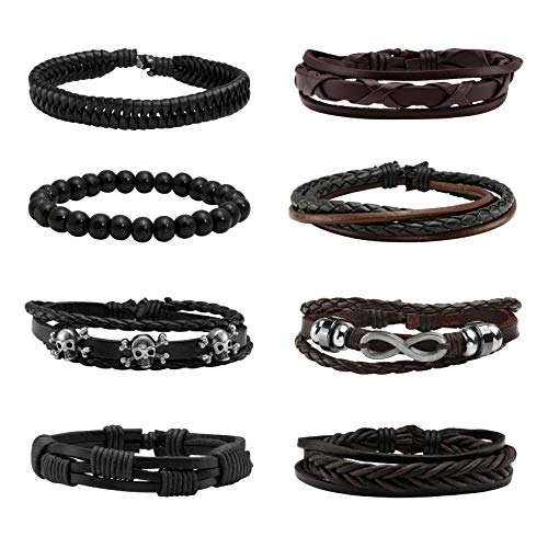 JJDreams 6PCS Punk Armband Herren Armbänder Set Schwarz lederarmband Gothic Geflochtene Armreif Leder von JJDreams