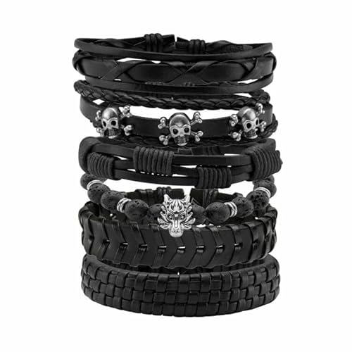 JJDreams Männer Schwarzes Lederarmband Gothic Spike Star Manschette Armband Geflochtener Armreif Leder von JJDreams