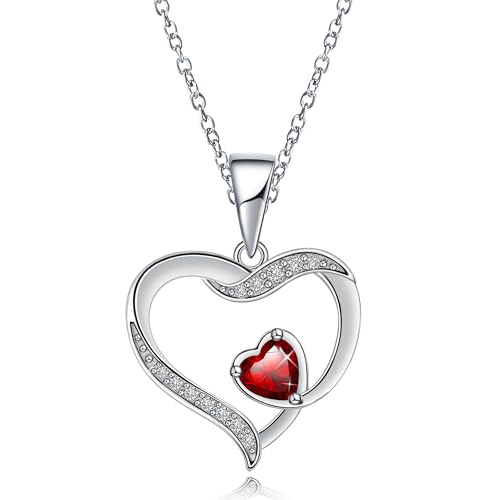 JJDreams Herz Halskette 925 Sterling Silber Damen Rote Herz Anhänger Kette Geschenk für Frauen von JJDreams