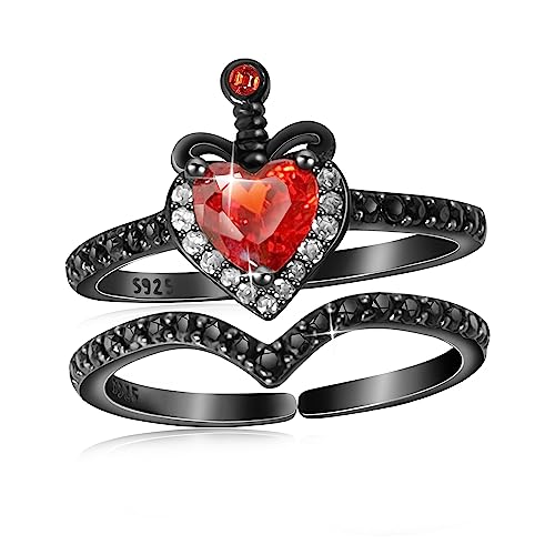 JJDreams Herz Ring Damen 925 Sterling Silber Damen Gothic Ring Schwarz Offene Ring Geschenk für Frauen von JJDreams