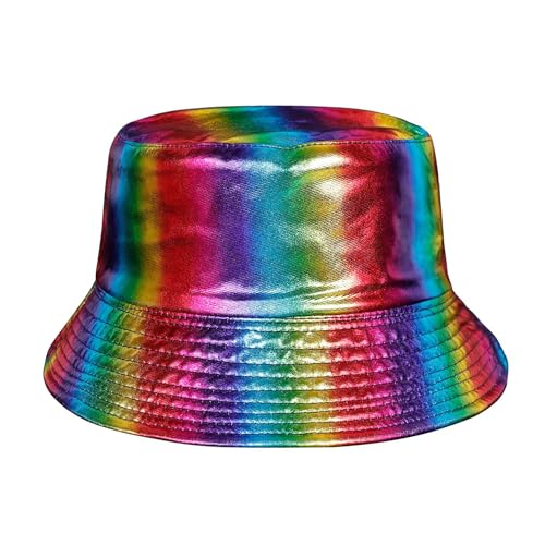 JJDreams Hip Pop Punk Sonnenkappe Stylische Wendemützen Rave Eimer Hut Glamour Accessoire fürSylvester,Karneval Party,Regenbogen von JJDreams