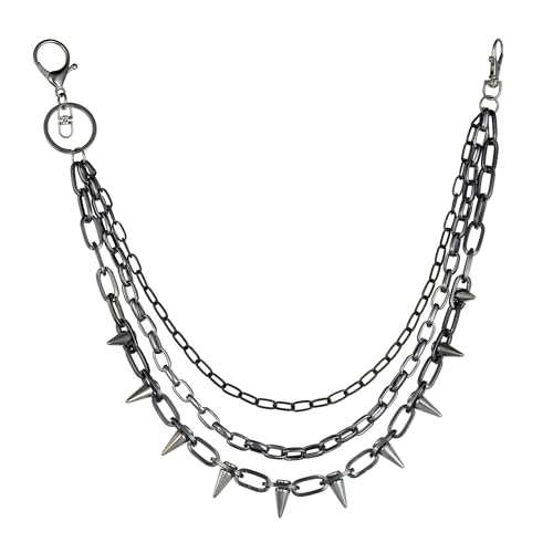 JJDreams Jeans Ketten Retro Doppelstrich Spikes Dreilagige Hosenketten Hip Hop Punk Rock Gothic Chain Jeans Link für Damen und Herren,Schwarz von JJDreams