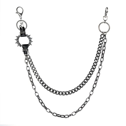 JJDreams Jeans Ketten Retro Doppelstrich Spikes Hosenkette Hip Hop Punk Rock Gothic Chain Jeans Link für Damen und Herren,Schwarz von JJDreams