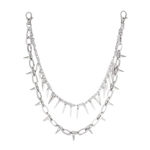 JJDreams Jeans Ketten Retro Doppelstrich Spikes Hosenkette Hip Hop Punk Rock Gothic Chain Jeans Link für Damen und Herren,Silber von JJDreams