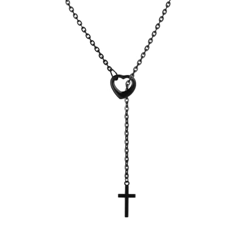 JJDreams Lariat Halskette Damen Schwarz Y Kette mit Kreuz Herz Slip Chain Edelstahl Kette Damen Lange Halskette Verstellbare von JJDreams