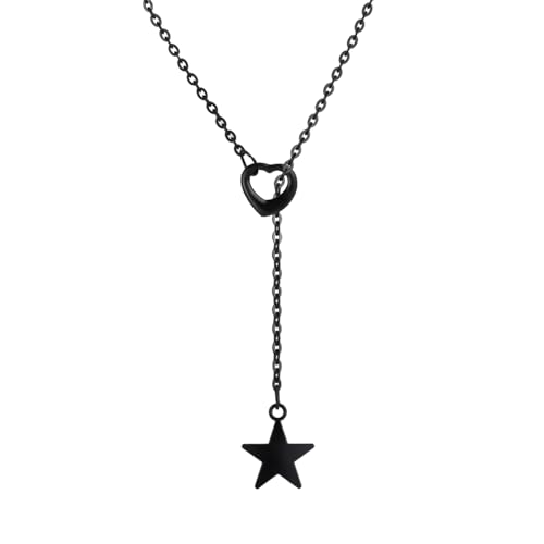 JJDreams Lariat Y Halskette Damen Gothic Lange Schwarze Kette mit Pentagramm-Anhänger Halskette Verstellbare Edelstahl von JJDreams