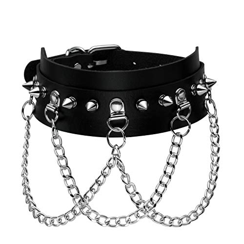 JJDreams Punk Choker Kette Damen Gothic Halsband Leder Nieten Choker Halsband Schwarz Choker Breit von JJDreams