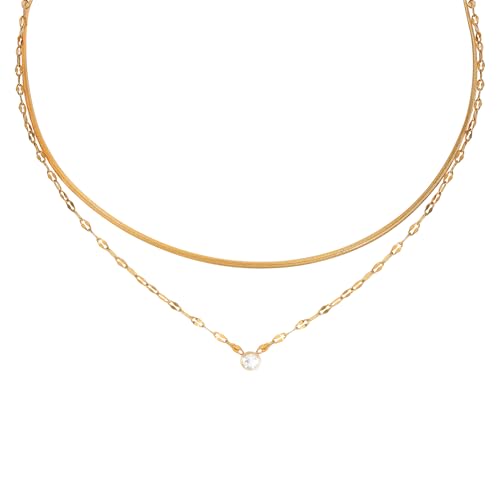 JJDreams Layering Ketten Set Edelstahl Necklace Anhänger Kette mit Anhänger Strass für Damen Boho Kette Damen Choker Halskette,Gold von JJDreams