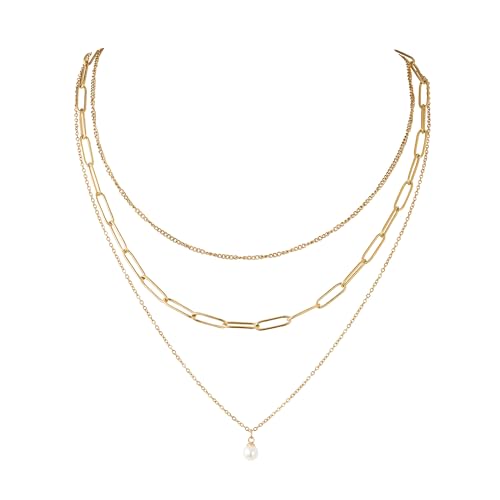 JJDreams Layering Ketten Set Edelstahl Necklace Perle Anhänger Kette Boho Kette für Damen Choker Halskette,Gold JJDreams Layering Ketten Set Edelstahl Necklace Perle Anhänger Kette Boho Kette für Damen Choker Halskette,Gold von JJDreams