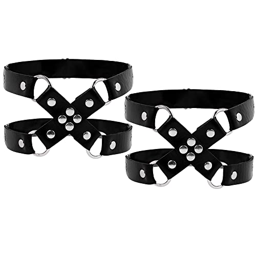 JJDreams Leder Strumpfband Damen Elastische Strumpfband Schwarz Oberschenkel Herz Punk Bein Strumpfband von JJDreams