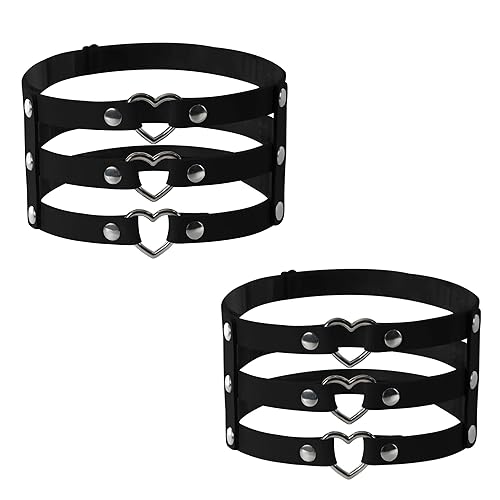 JJDreams Leder Strumpfband Damen Elastische Strumpfband Schwarz Oberschenkel Herz Punk Bein Strumpfband von JJDreams