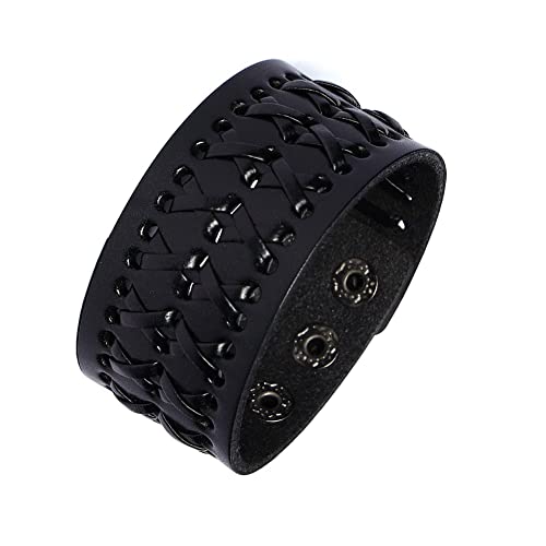JJDreams Lederarmband Herren Breit Punk Armreif Schwarz Gothic Armband Damen Druckknopf Emo Schmuck von JJDreams