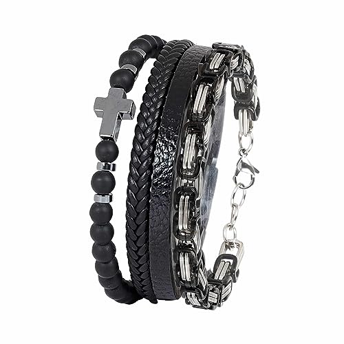 JJDreams Lederarmband Herren Set Konigsrmband Edelstahl Leder Armband mit Verschluss Geschenk für Männer von JJDreams