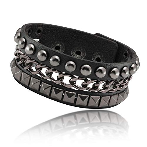 JJDreams Lederarmband Punk Nieten Armband Unisex Gothic Druckknopf Schwarz Rock Armreif Nietenarmband Verstellbare Armreif für Damen Herren von JJDreams