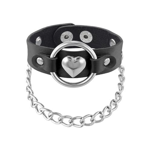 JJDreams Lederarmband mit Herzchen-Anhängern und Kette in Schwarz, Modeschmuck für Damen Herren, Passt zu Halloween Partys von JJDreams