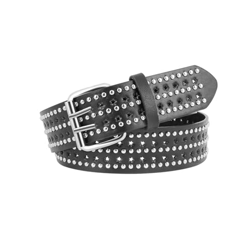 JJDreams Metall Punk Rock Nieten Gürtel für Frauen Ledergürtel mit hellen kleinen Nieten Gothic Accessoires (Schwarz) von JJDreams