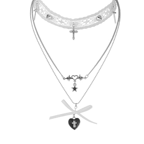 JJDreams Multilayer Halskette Vintage Herz Stern Choker Kette Spitze Kreuz Anhänger Punk Gothic Halskette für Damen JJDreams Multilayer Halskette Vintage Herz Stern Choker Kette Spitze Kreuz Anhänger Punk Gothic Halskette für Damen von JJDreams