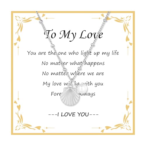 JJDreams Muschel Perlen Anhänger Halskette Damen Necklace Boho Edelstahl Sommer Halskette Schmuck Verstellbare Kette Geschenke für Muttertag Geburtstag Weihnachten,Silber von JJDreams