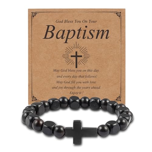 JJDreams Perlenarmband mit Kreuz Charm Holz-Perlen Armband Meditation Mala Gebetskette Motivationsgeschenke Armband von JJDreams