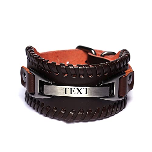 JJDreams Punk Lederarmband Herren Breit Geflochten Leder Armband Gothic Armreif Braun mit Gravur von JJDreams