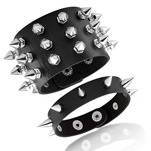 JJDreams Punk Lederarmband Schwarz Gothic Armreif mit Kette Rock Armband Set Biker Armband für Damen von JJDreams