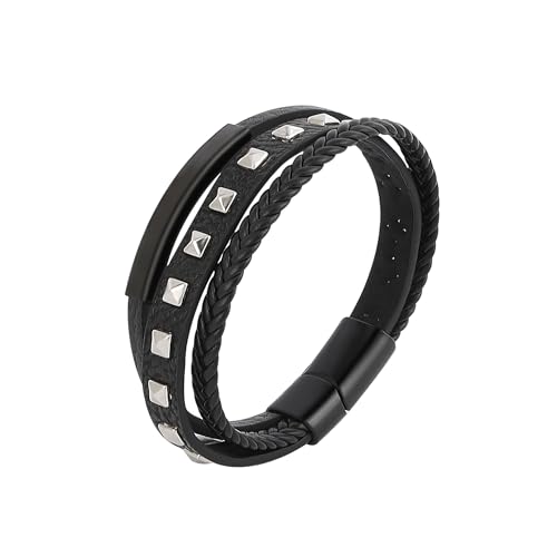 JJDreams Punk Manschettenarmband mit Nieten Premium Lederarmband für Männer Lederarmband Herren Schwarz von JJDreams