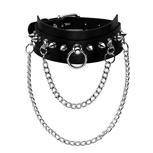 JJDreams Punk Choker Spikes PU Leder Choker mit Kette Ring Choker Kragen Gothic Choker Schwarz Damen von JJDreams