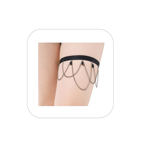 JJDreams Quaste schwarzer Kristall Anhänger Oberschenkelkette Boho Mehrschichtige Beinkette Körperschmuck Zubehör Elastizität Verstellbare Oberschenkelkette für Damen von JJDreams