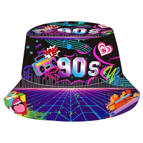 JJDreams Retro 90s Style Unisex Fishing Hut Druck Bucket Hut 90er Jahre Rock Record Style Vintage Fischerhut Sonnerhut von JJDreams