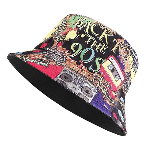 JJDreams Retro 90er Jahre Unisex Fischerhut Faltbar Pilz Bunter Anglerhut UV-Schutz für Damen von JJDreams