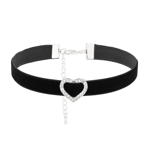 JJDreams Samt Choker Halskette Retro Punk Gothic Vintage Velvet Necklace 12 MM Breite Verstellbar Halsketten für Frauen und Mädchen,Diamant-Herz-Schnalle von JJDreams