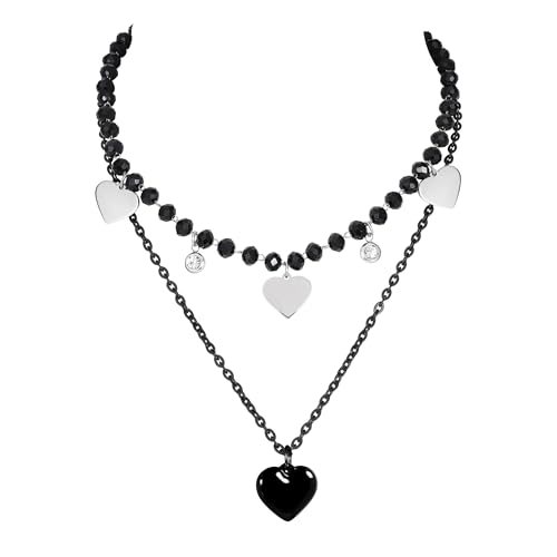 JJDreams Schwarze Perlenkette mit Anhänger Doppelte Necklace Gothic Punk Boho Choker Halskette Kristallkette Anhänger Halsketten Schmuck für Damen,Herzförmig JJDreams Schwarze Perlenkette mit Anhänger Doppelte Necklace Gothic Punk Boho Choker Halskette Kristallkette Anhänger Halsketten Schmuck für Damen,Herzförmig von JJDreams