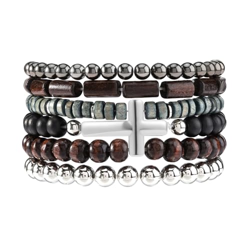 JJDreams Sechsteiliges Kreuz-Holzperlenarmband Unisex-Holzperlenarmband im Bohemian-Stil von JJDreams