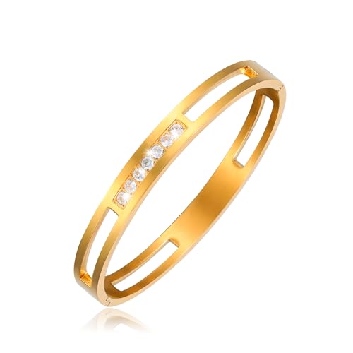 JJDreams Elegantes Armreif Armband Damen Gold Armband,Zirkone Armreif aus Edelstahl für Damen,moderner Schmuck als Geschenk,Gold JJDreams Elegantes Armreif Armband Damen Gold Armband,Zirkone Armreif aus Edelstahl für Damen,moderner Schmuck als Geschenk,Gold von JJDreams