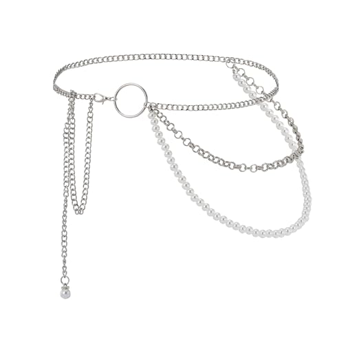 JJDreams Stylische 3-reihige Perlengürtel in Silber, Elegante Verstellbare Gürtel,Trendiges Hüftkette für Damen,Schmuck Accessoire für Frauen von JJDreams