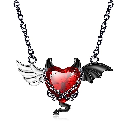 JJDreams Teufel und Engel Halskette 925 Sterling Silber Damen Herz Anhänger Kette Gothic Schmuck Geschenk für Frauen von JJDreams