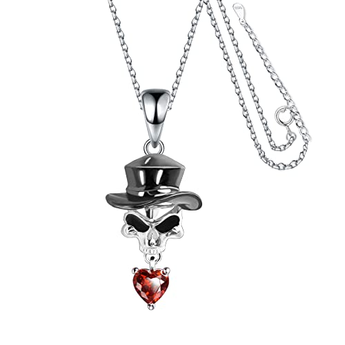 JJDreams Totenkopf Halskette 925 Sterling Silber Damen Gothic Kette Schwarz Rot Halloween Geschenk für Frauen von JJDreams