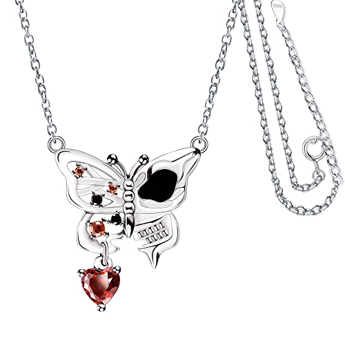 JJDreams Totenkopf Halskette 925 Sterling Silber Damen Gothic Kette Schwarz Rot Halloween Geschenk für Frauen von JJDreams