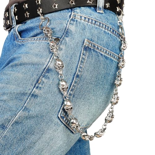 JJDreams Totenkopf Jeans Ketten Hosenkette Hip Hop Punk Rock Gothic Chain Jeans Link für Damen und Herren,Silber von JJDreams