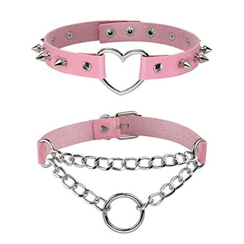 JJDreams Gothic Choker Herz Punk Choker Choker Halsband Schwarz Choker Leder Damen Spike Choker Ring von JJDreams