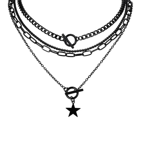 JJDreams dreireihige Halskette mit fünfzackiger Stern in Silber, Trendiger Halskette mit OT-Schluss aus Metalllegierung JJDreams dreireihige Halskette mit fünfzackiger Stern in Silber, Trendiger Halskette mit OT-Schluss aus Metalllegierung von JJDreams