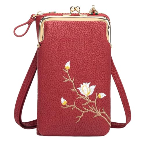 JJIAGOLD Vertikale Geldbörse, Mini-Geldbörse, leicht, für Damen, PU-Leder, kleine Umhängetasche mit Stickerei, Kartenfächern und Verschlussverschluss, burgunderfarben, 11*5*19.50cm JJIAGOLD Vertikale Geldbörse, Mini-Geldbörse, leicht, für Damen, PU-Leder, kleine Umhängetasche mit Stickerei, Kartenfächern und Verschlussverschluss, burgunderfarben, 11*5*19.50cm von JJIAGOLD