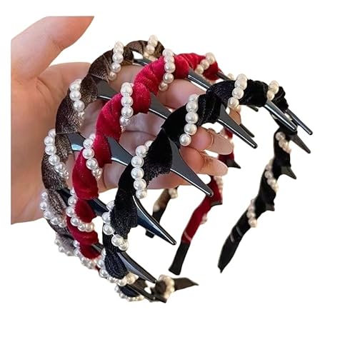 Samt-Perlen-Haarreifen, doppelseitig, rutschfest, mit Zähnen, geschwollenes, strukturiertes Haar-Accessoire für Damen, elegantes Haarband für den täglichen Gebrauch, Hochzeit, Party (3 Stück, Rot Samt-Perlen-Haarreifen, doppelseitig, rutschfest, mit Zähnen, geschwollenes, strukturiertes Haar-Accessoire für Damen, elegantes Haarband für den täglichen Gebrauch, Hochzeit, Party (3 Stück, Rot von JJIAGOLD
