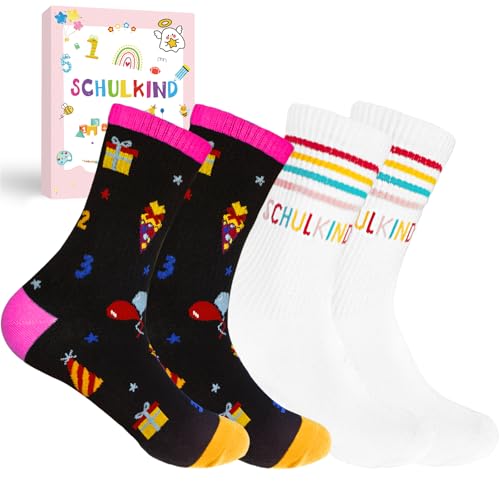 JJJZAMZ Schulkind Socken Baumwolle 27-35, Geschenk Einschulung Mädchen Junge, Geschenk Schulanfang Junge Mädchen 6 jahre von JJJZAMZ